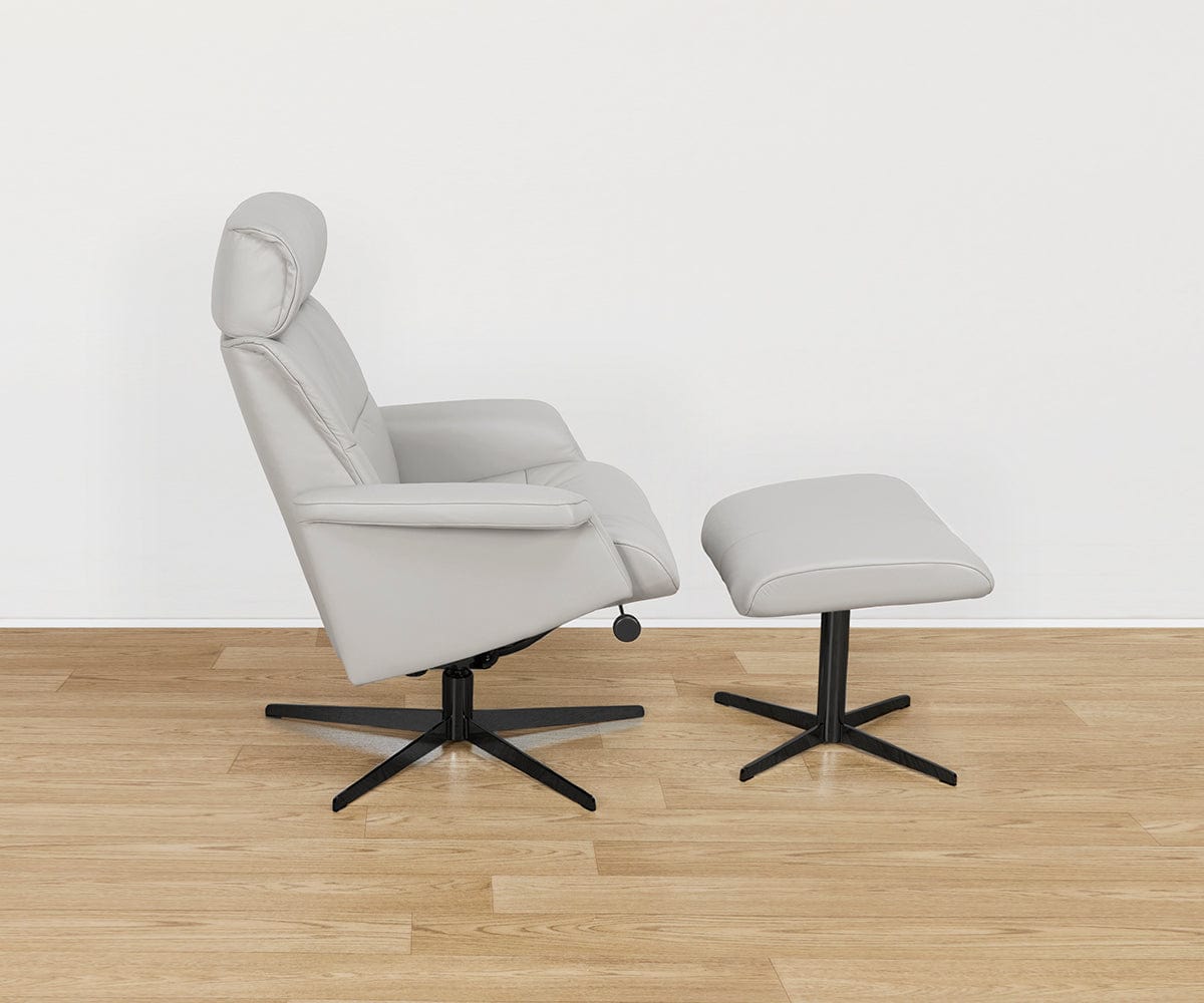 Leif Leather Recliner & Ottoman - Scandinavian Designs