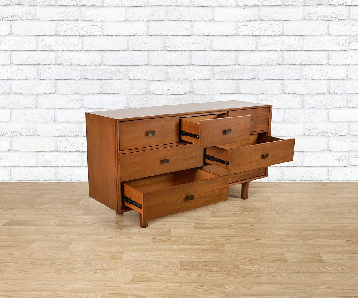 lee mid-century modern wood dresser Leevi Double Dresser in Walnut Brown
