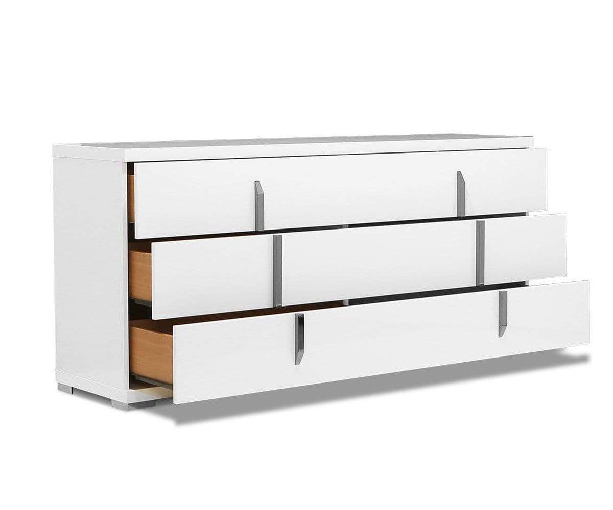 modern white tall dresser AMERLIFE 50.2" H 5-Drawer with Glass Top, High Gloss, quality smooth slides White 6 Drawer Dresser, 55