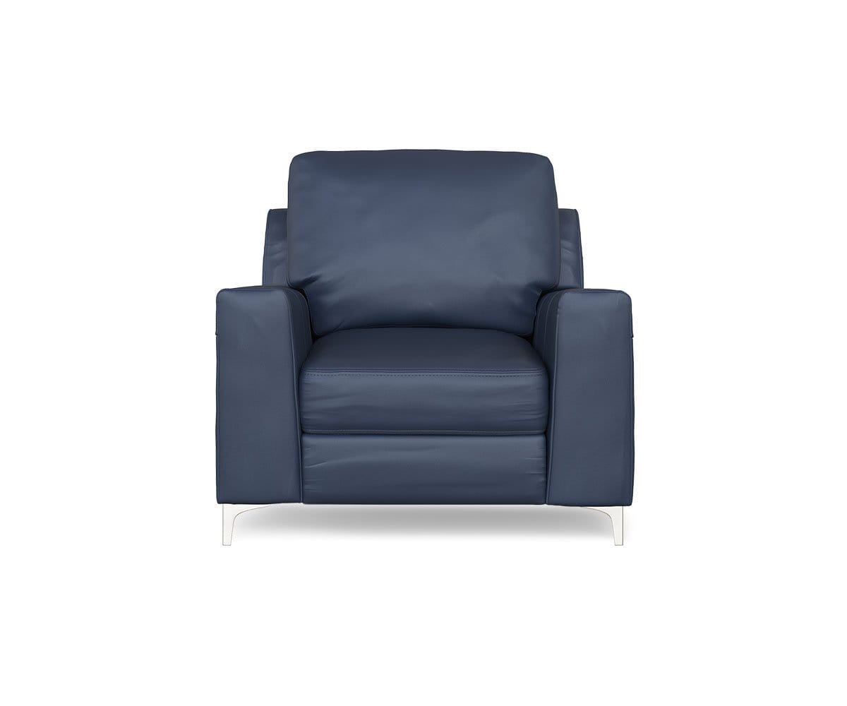 Navy blue leather discount chair and ottoman