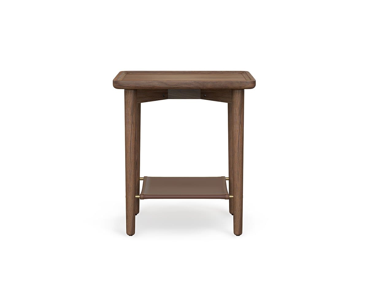 Haron End Table with Leather Shelf