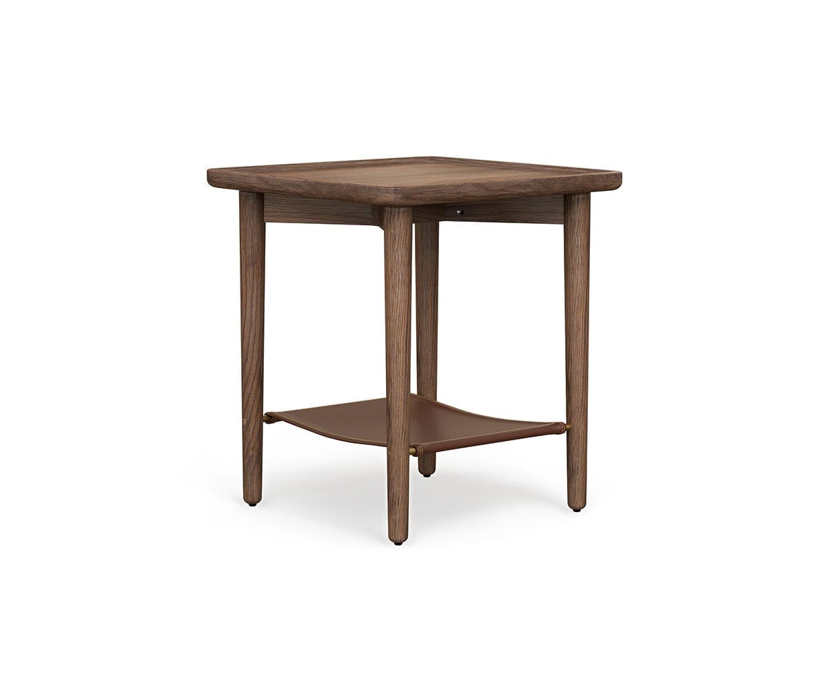 Haron End Table with Leather Shelf