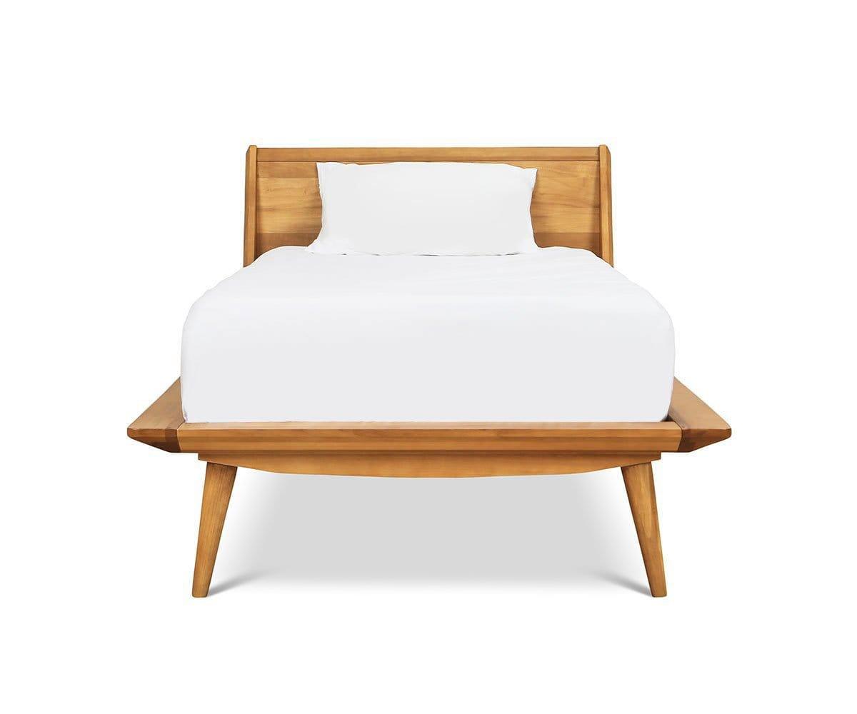 Round Low Floor Wooden Bed with Backside Shelves